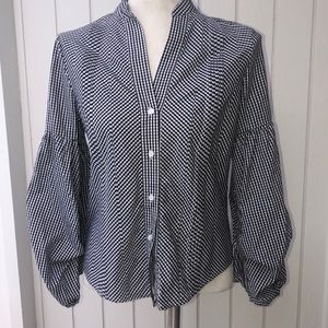 regenbogen blouse black & white check button down puffy sleeve medium gingham
